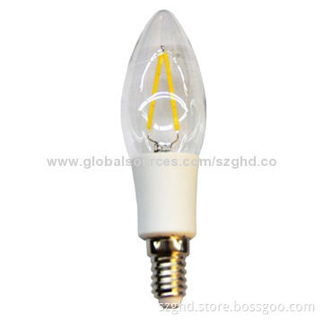 LED Candle Bulb, E14, 2W, Glass, 100-240V AC Voltage